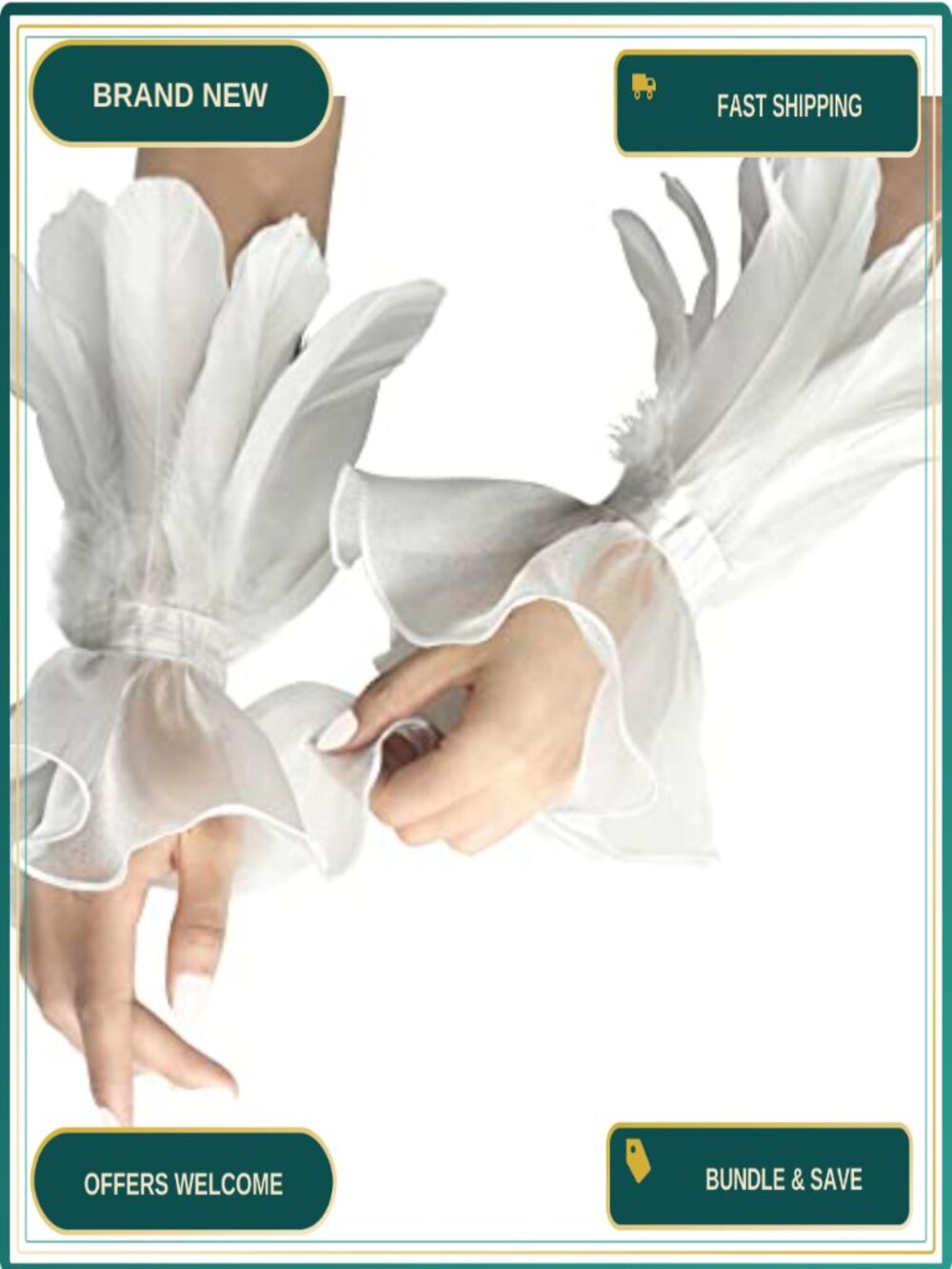 Lace Feather Long Gloves Gothic Mesh Cuff Wedding Halloween Party Set